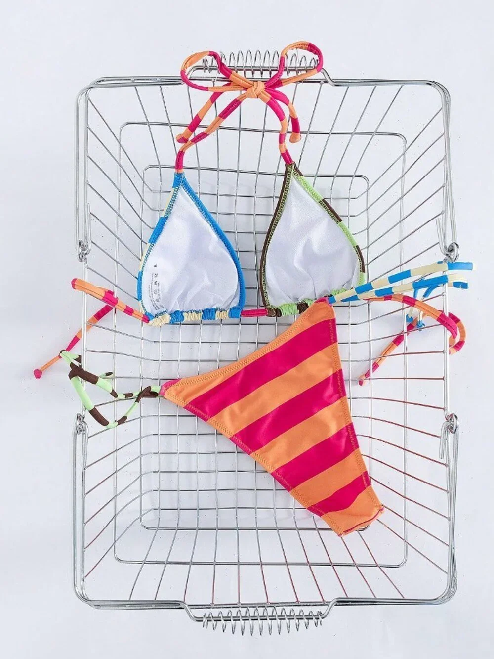 Multicolor Chic Striped Print Women's Two-Piece Halter Tie Bikini